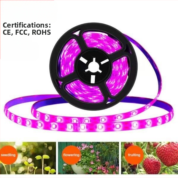 Augalų auginimo LED juosta su 60 × 2835 LED, įvestis 5V, galia 5W, šviesos sklaidos kampas 120°, atspari vandeniui