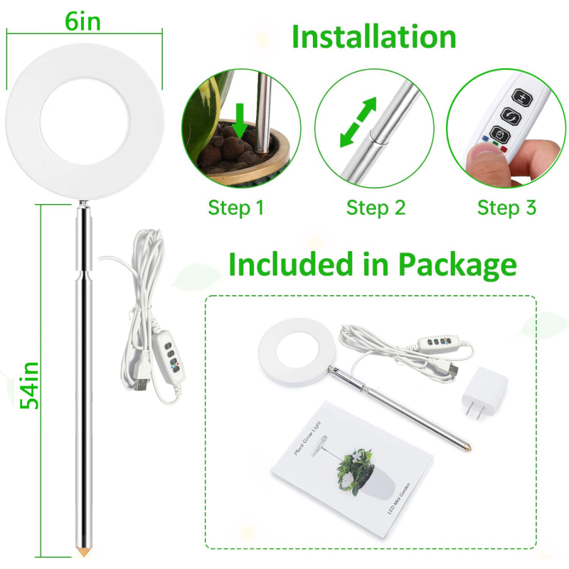 Angel Ring εσωτερικού LED φωτισμού ανάπτυξης φυτών με 72 LED, 15W, IP54, ενσύρματος έλεγχος USB, πλήρες φάσμα με χρονοδιακόπτη