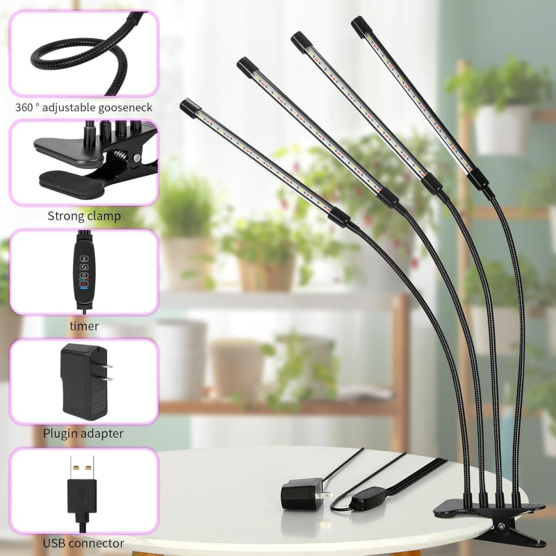 LED лампа за растения с пълен спектър, 80 светодиода, 12V вход, IP65, алуминиева сплав, клип за закрепване