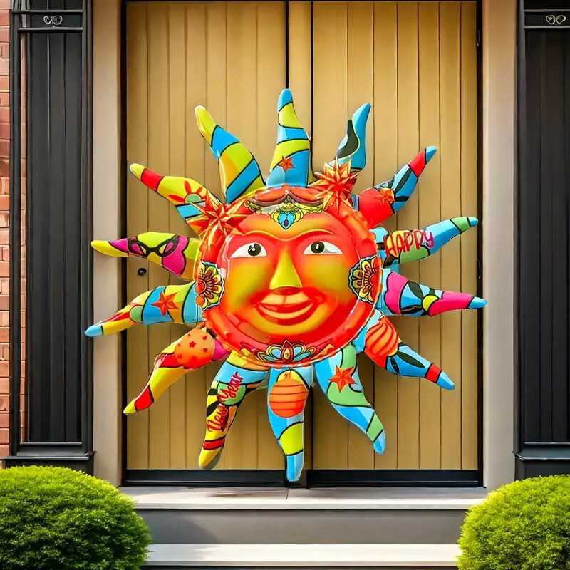 Μεταλλική διακόσμηση τοίχου με σχέδιο χαμογελαστού ήλιου, στυλ καρτούν, Yueyi