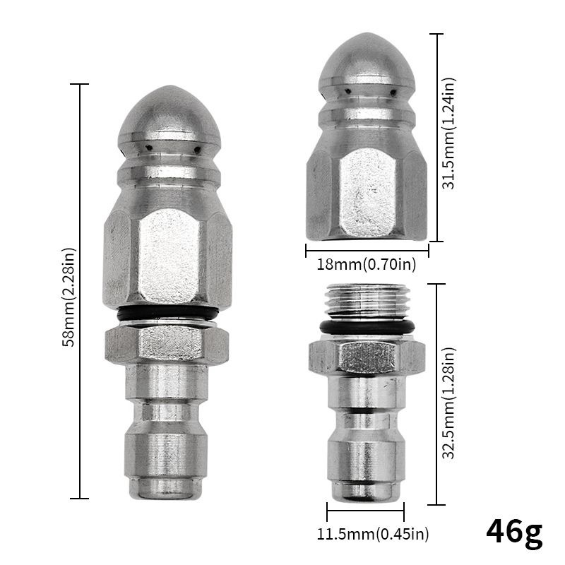 Ανοξείδωτο ακροφύσιο καθαρισμού αποχέτευσης σωλήνων, 1/4 ιντσών γρήγορη σύνδεση, 6 ακροφύσια