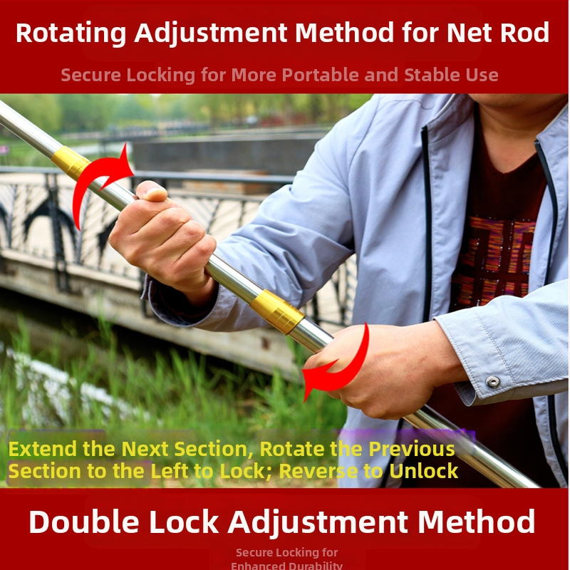 Телескопична пръчка от неръждаема стомана с плоска кука, позиционираща функция, 3–6 секции, 0,3–1,5 кг, за употреба на открито