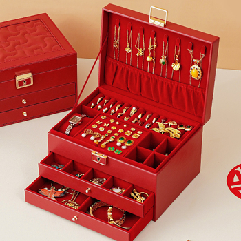 Ādas juvelieru kastīte ar 3 līmeņiem un atvilktnēm, putekļu un mitruma izturīga, galda uzglabāšanai