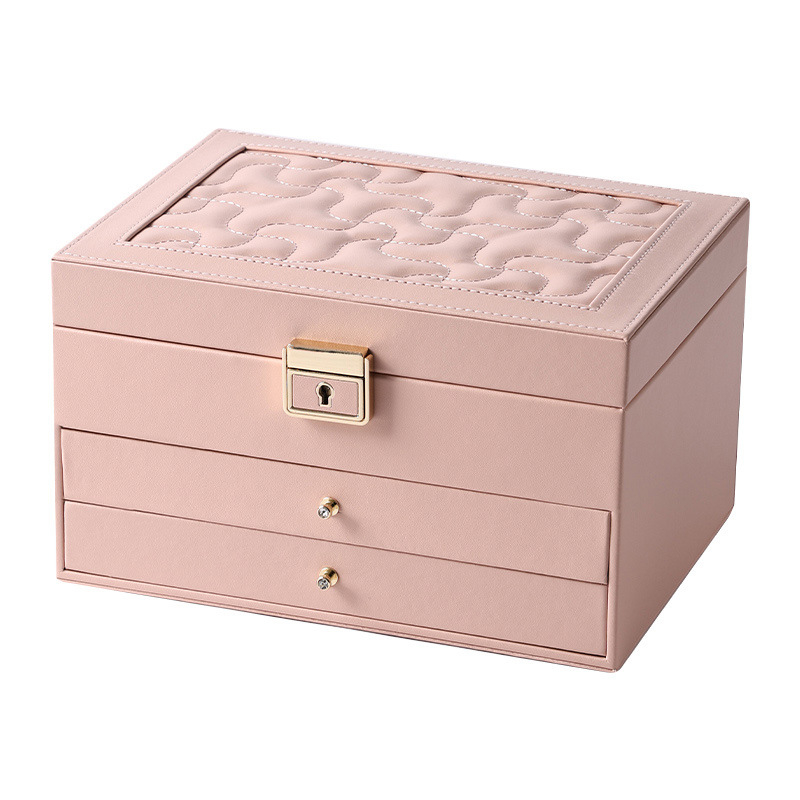 Ādas juvelieru kastīte ar 3 līmeņiem un atvilktnēm, putekļu un mitruma izturīga, galda uzglabāšanai