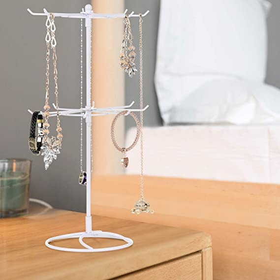 Noņemams metāla rotējošs juvelierizstrādājumu stends ar 8 āķiem, viens līmenis