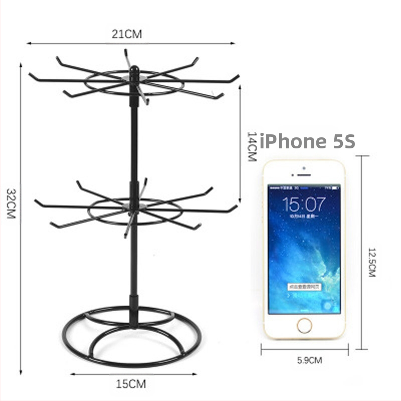 Noņemams metāla rotējošs juvelierizstrādājumu stends ar 8 āķiem, viens līmenis