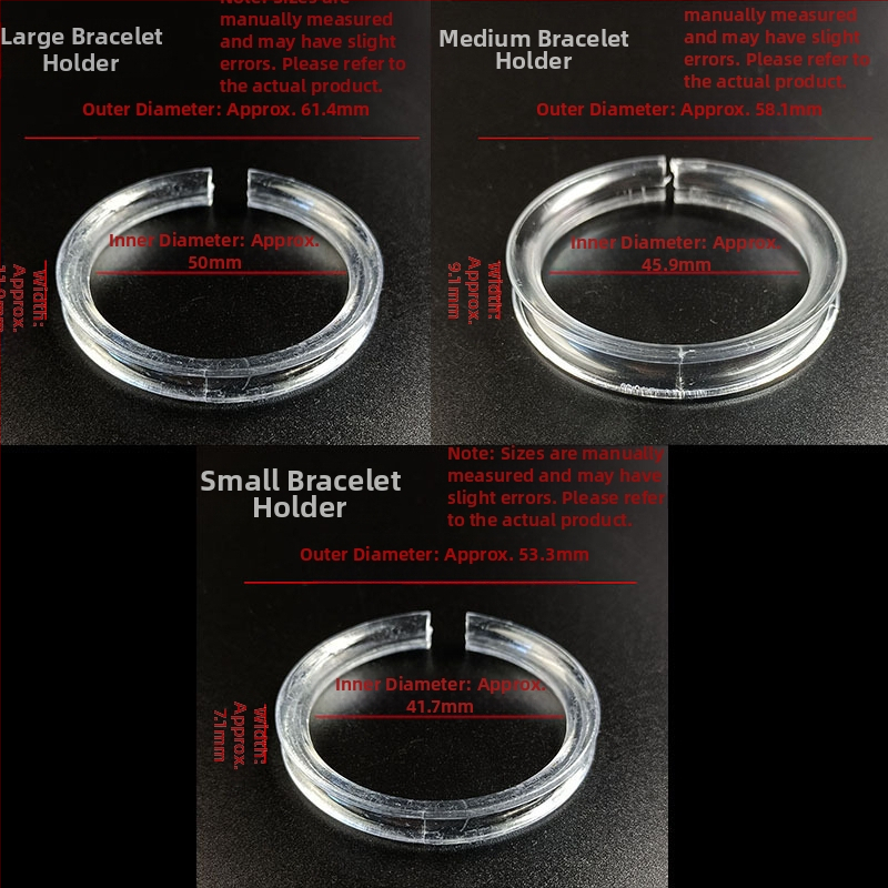 Skatāms caurspīdīgs akrila rokassprādžu displeja statīvs, bieza konstrukcija, C formas, priekš izstādīšanas un uzglabāšanas