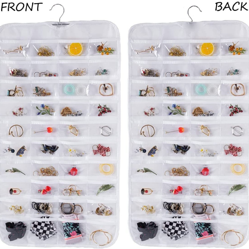 Двустранна чанта за бижута за окачване на врата — нетъкан плат, прахоустойчива, за спалня и гардероб