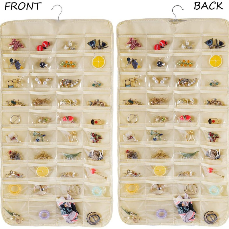 Двустранна чанта за бижута за окачване на врата — нетъкан плат, прахоустойчива, за спалня и гардероб