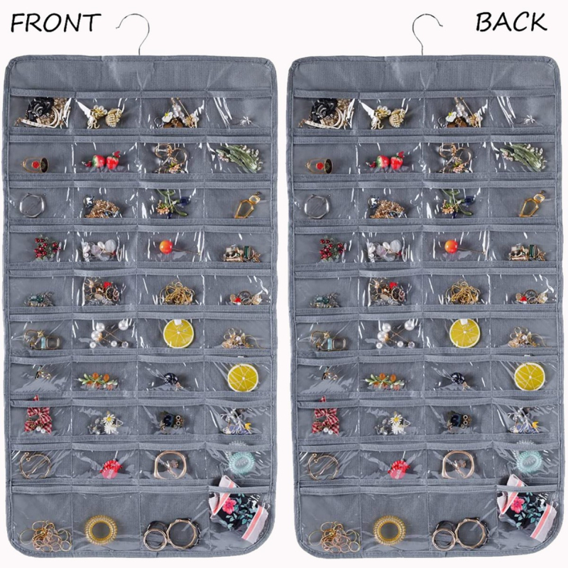 Двустранна чанта за бижута за окачване на врата — нетъкан плат, прахоустойчива, за спалня и гардероб