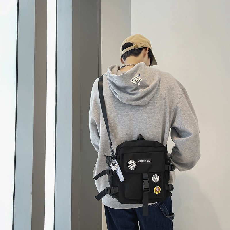 Tang nier Férfi vállon átvetős táska, japán stílusú utcai dizájn, nylon, kompatibilis 15 hüvelykes laptophoz, légáteresztő, mindennapi használatra