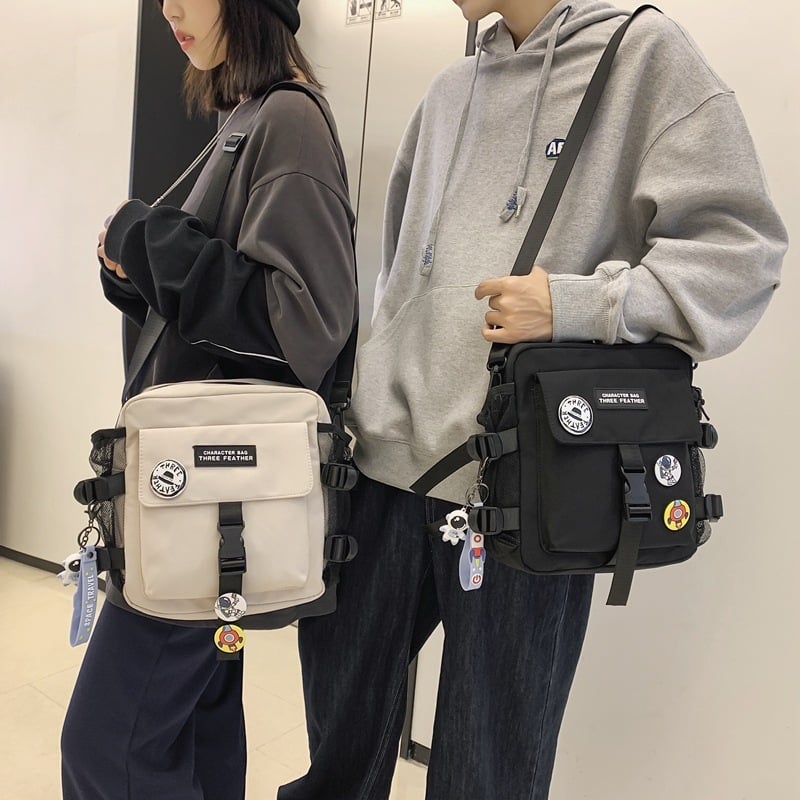 Tang nier Férfi vállon átvetős táska, japán stílusú utcai dizájn, nylon, kompatibilis 15 hüvelykes laptophoz, légáteresztő, mindennapi használatra