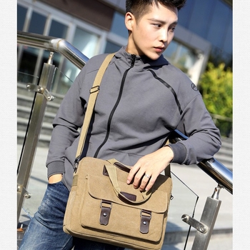 Мъжка платнена чанта за рамо за делово ежедневие, едноцветна, подплата полиестер