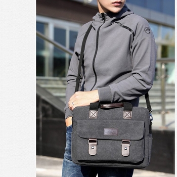 Мъжка платнена чанта за рамо за делово ежедневие, едноцветна, подплата полиестер