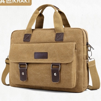 Мъжка платнена чанта за рамо за делово ежедневие, едноцветна, подплата полиестер