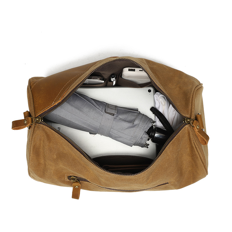 Geantă de umăr pentru bărbați din waxed canvas, pentru călătorii, cu căptușeală din bumbac, design de reducere a încărcării