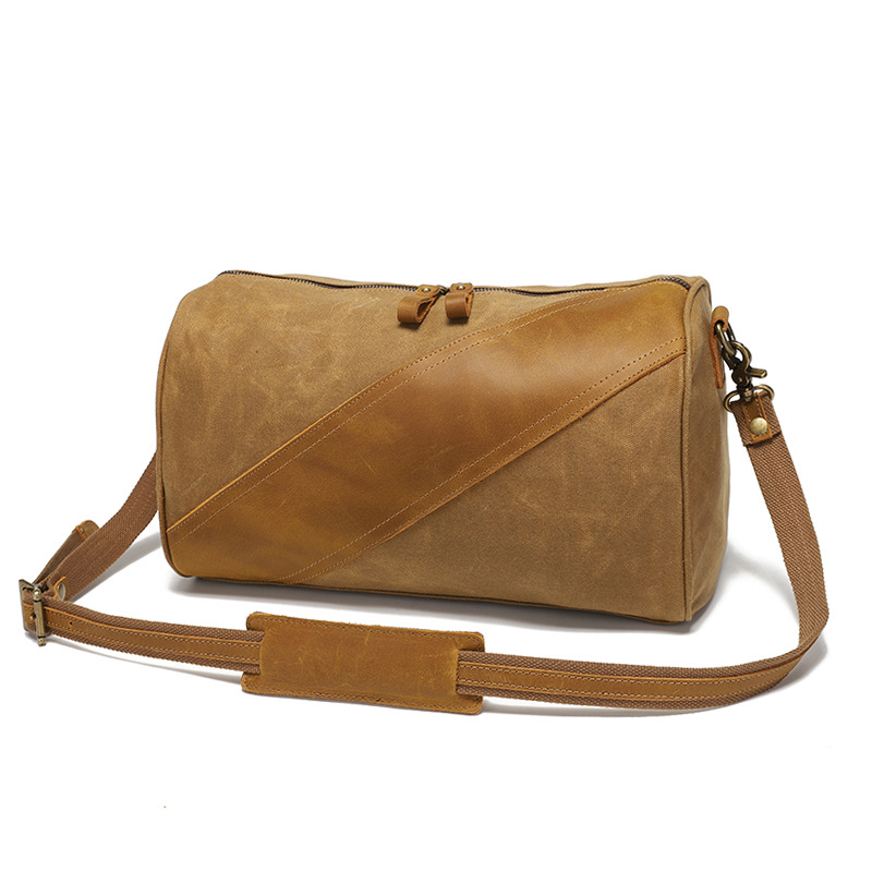 Geantă de umăr pentru bărbați din waxed canvas, pentru călătorii, cu căptușeală din bumbac, design de reducere a încărcării
