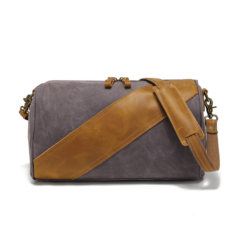 Geantă de umăr pentru bărbați din waxed canvas, pentru călătorii, cu căptușeală din bumbac, design de reducere a încărcării