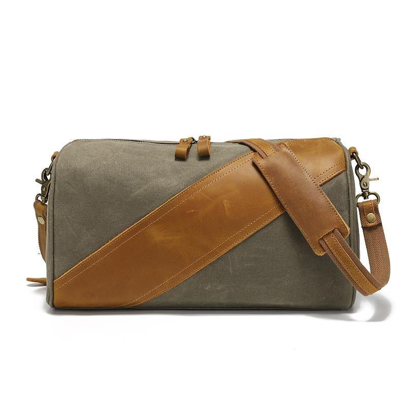 Geantă de umăr pentru bărbați din waxed canvas, pentru călătorii, cu căptușeală din bumbac, design de reducere a încărcării