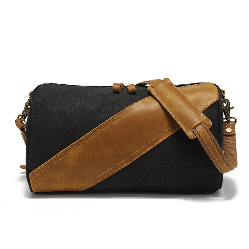 Geantă de umăr pentru bărbați din waxed canvas, pentru călătorii, cu căptușeală din bumbac, design de reducere a încărcării