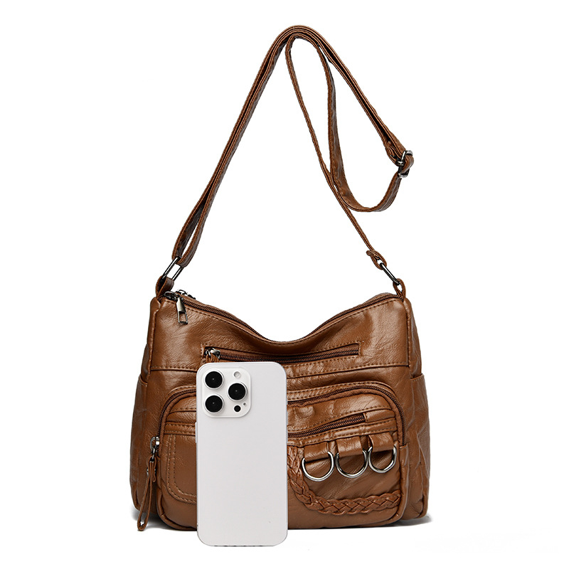 Női PU bőrből készült crossbody táska, kis négyszögletes forma, lágy textúra, cipzáras zárás, poliészter bélés
