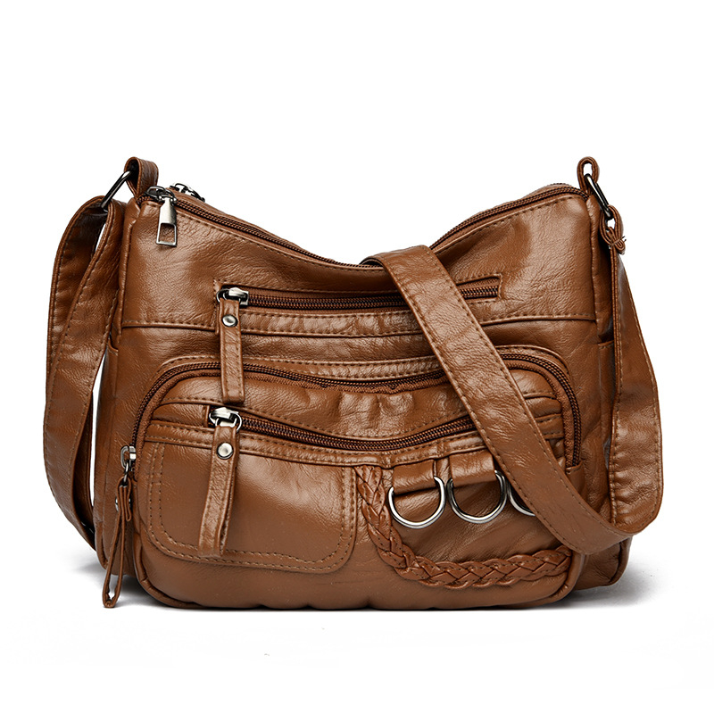 Női PU bőrből készült crossbody táska, kis négyszögletes forma, lágy textúra, cipzáras zárás, poliészter bélés