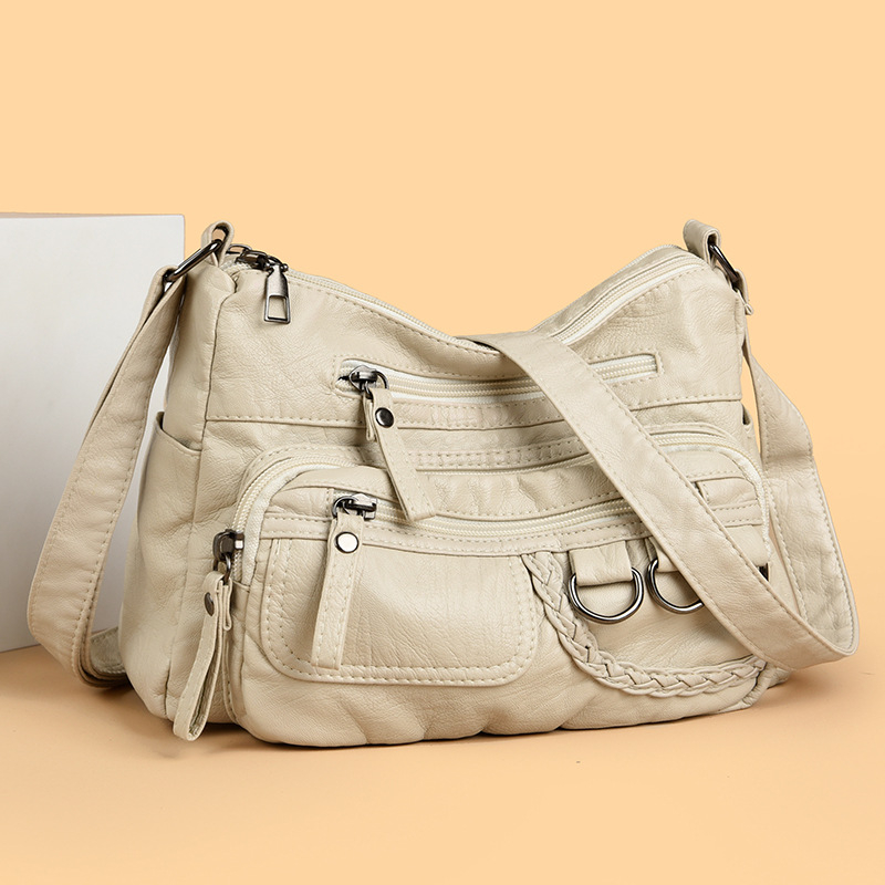 Női PU bőrből készült crossbody táska, kis négyszögletes forma, lágy textúra, cipzáras zárás, poliészter bélés