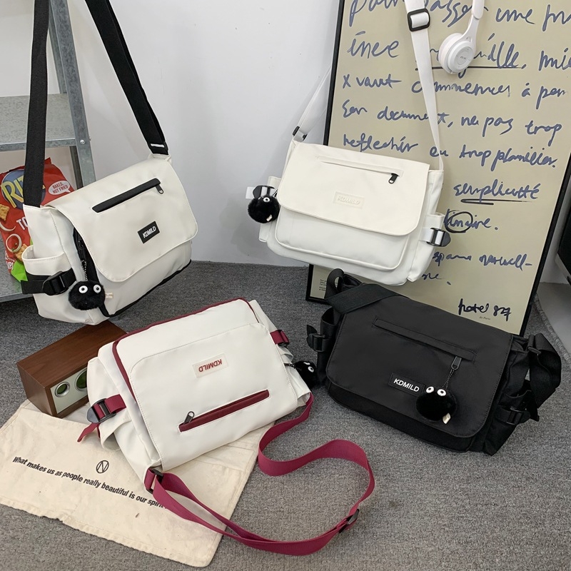 Női koreai stílusú crossbody táska, Harajuku ihletésű vászon messenger, nagy kapacitású, egyszerű dizájn mindennapi használatra