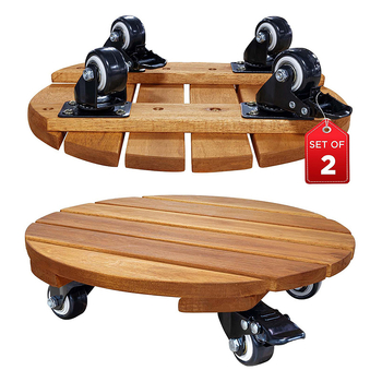 Ξύλιννη βάση για γλάστρες με κινητή βάση και ρόδες με φρένο