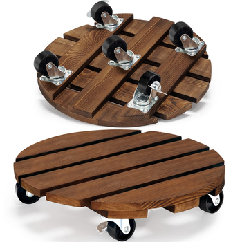 Ξύλιννη βάση για γλάστρες με κινητή βάση και ρόδες με φρένο