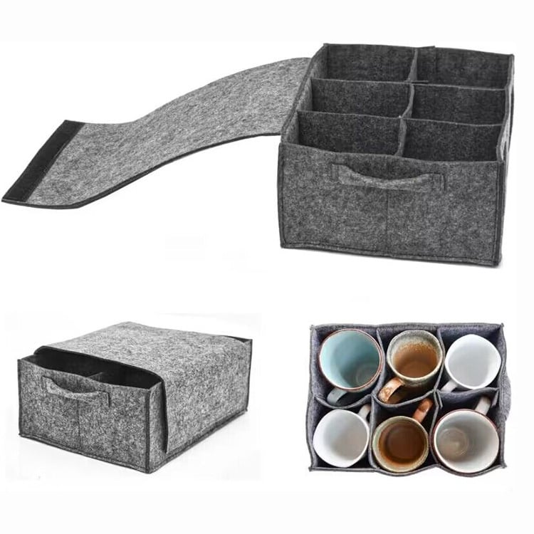 Cutie de depozitare pentru farfurii din felt – cub, portabil, organizator cu mai multe compartimente pentru bucătărie