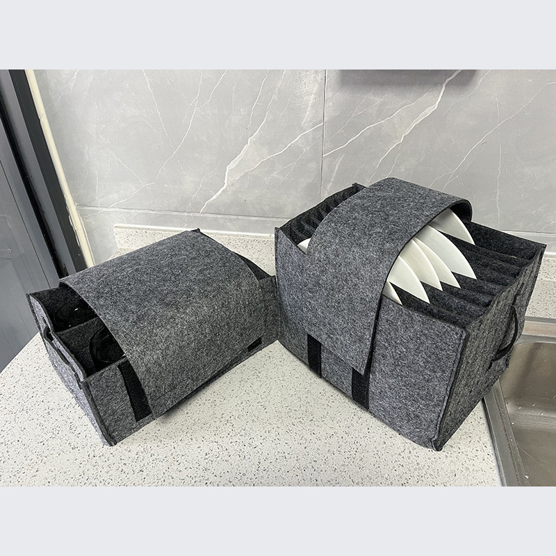 Cutie de depozitare pentru farfurii din felt – cub, portabil, organizator cu mai multe compartimente pentru bucătărie