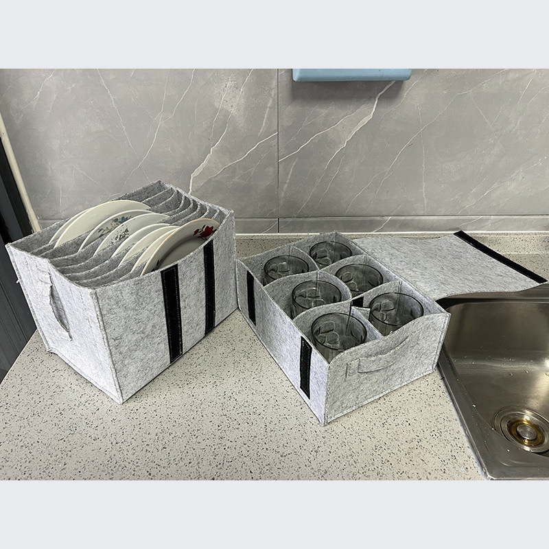 Cutie de depozitare pentru farfurii din felt – cub, portabil, organizator cu mai multe compartimente pentru bucătărie