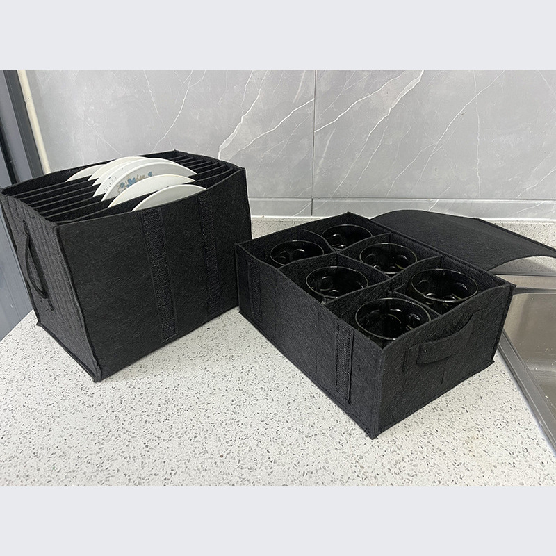 Cutie de depozitare pentru farfurii din felt – cub, portabil, organizator cu mai multe compartimente pentru bucătărie