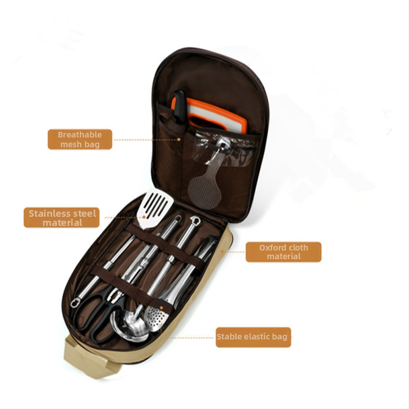Чанта за къмпинг кухненски прибори с ножове и съдове — нетъкан текстил, презрамкова