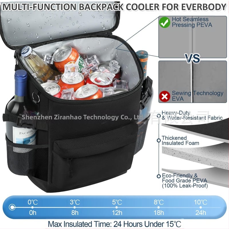 Išorinis izoliacinis kuprinė šaldymui, talpa 17 L, telpa iki 30 skardinių, poliesterio medžiaga, nešiojamas su greitu aušinimu