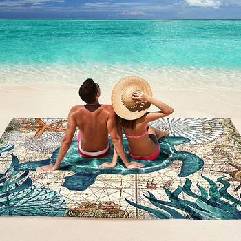 Piknika paklājs ar jūras bruņurupuču rakstu, saliekams, ūdensizturīgs, taisnstūra forma, poliesters, 290 g, 6 personām