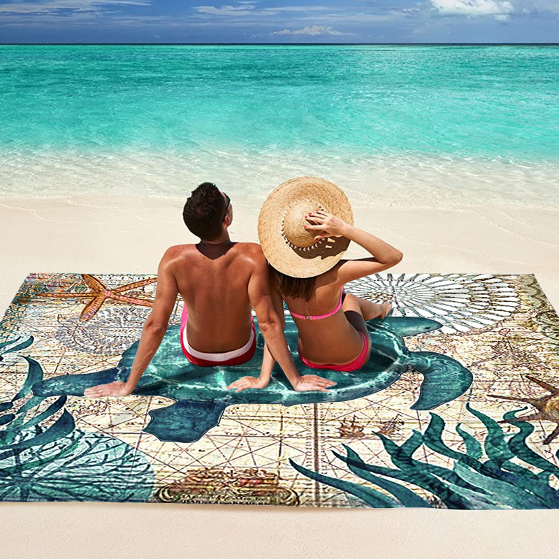 Piknika paklājs ar jūras bruņurupuču rakstu, saliekams, ūdensizturīgs, taisnstūra forma, poliesters, 290 g, 6 personām