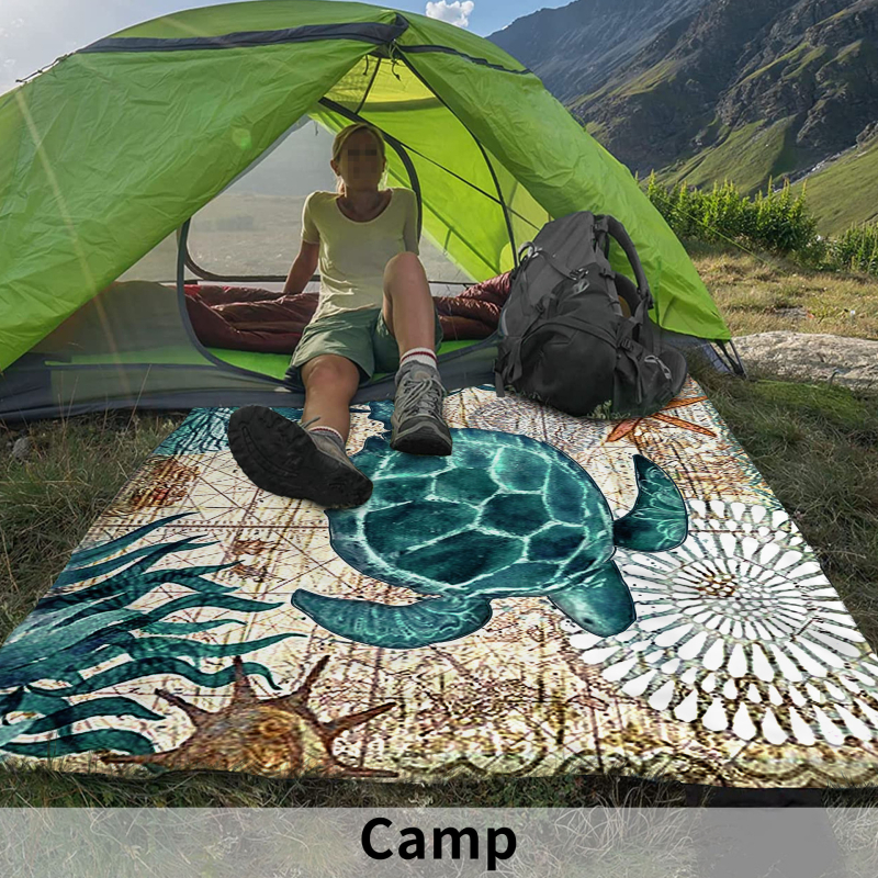 Piknika paklājs ar jūras bruņurupuču rakstu, saliekams, ūdensizturīgs, taisnstūra forma, poliesters, 290 g, 6 personām