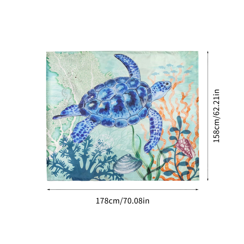 Piknika paklājs ar jūras bruņurupuču rakstu, saliekams, ūdensizturīgs, taisnstūra forma, poliesters, 290 g, 6 personām