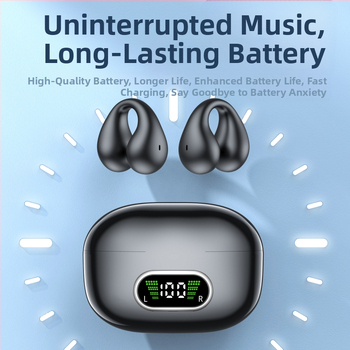 Безжични слушалки с костна проводимост, клип за ухото, Bluetooth 5.3, обхват 10 м, батерия над 8 ч