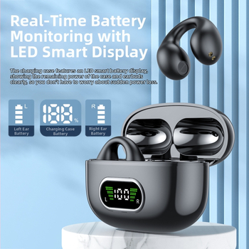 Безжични слушалки с костна проводимост, клип за ухото, Bluetooth 5.3, обхват 10 м, батерия над 8 ч