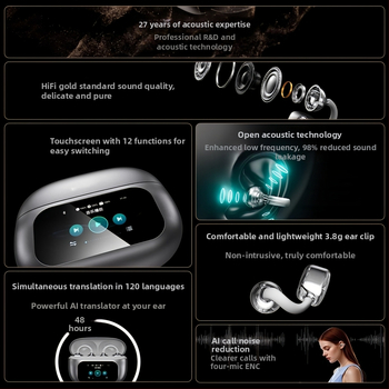 AI преводни Bluetooth слушалки G08 — клип-тип дизайн, дигитален дисплей, Bluetooth 5.3, водоустойчиви