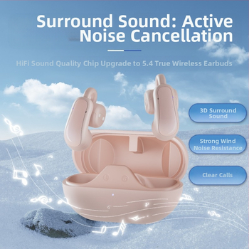 Bluetooth slúchadlá s klipom na ucho, skutočne bezdrôtové s potlačením šumu, dosah 10 m, BT 5.3, stereo, výdrž batérie 4–8 h