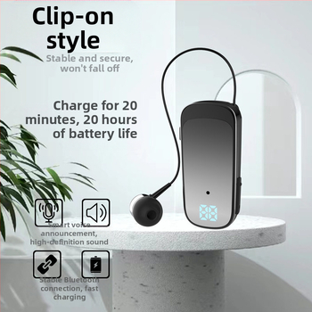 Nogou K65 Bluetooth слушалки с клип за яка, в ухото, цифров дисплей, едноухи, обхват 10 м, IPX5, над 8 ч живот на батерията, Bluetooth 5.3