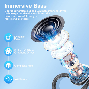 Ушно монтирани безжични Bluetooth слушалки с шумопотискане, Bluetooth 5.3, обхват 15 м, време за работа 4–8 ч, водоустойчиви