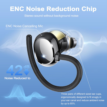 Ушно монтирани безжични Bluetooth слушалки с шумопотискане, Bluetooth 5.3, обхват 15 м, време за работа 4–8 ч, водоустойчиви