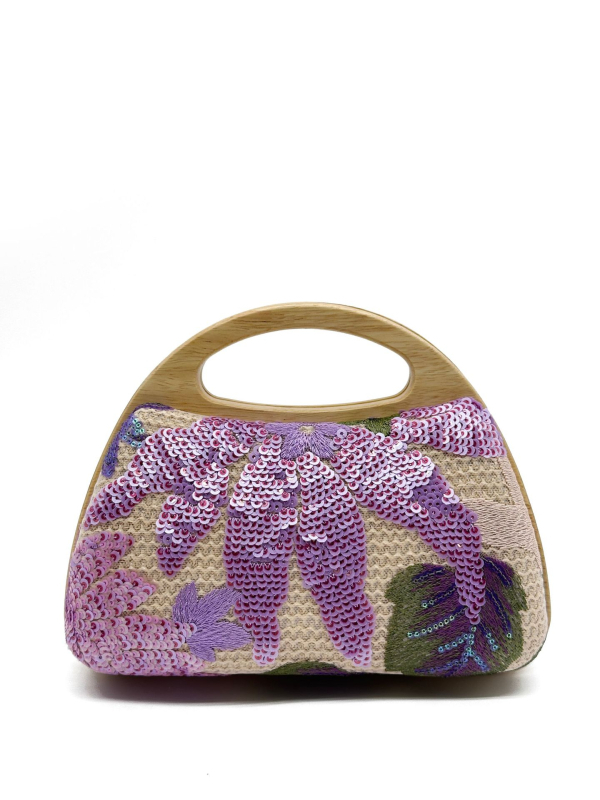 Sieviešu salmu rokassoma ar izšuvumu un pailītēm, maza horizontāla kvadrāta forma, PU oderējums, iekšējais telefona kabatiņa, atvērta augšdaļa, pavasaris 2025