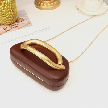 Βραδινή τσάντα-κουτί σε σχήμα κυκλικού κουτιού με μεταλλική λαβή και αλυσίδα, shell bag στυλ, PU ύλη; επένδυση πολυεστέρα; μαγνητικό κλείσιμο; εσωτερική θήκη για κινητό