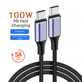 USB-C кабел за бързо зареждане и пренос на данни, найлоново оплетение, двукрайни конектори Type-C, 100W